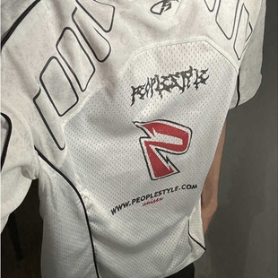 骑行机车服短袖 网眼速干透气机车风半袖 复古球衣风t恤男夏季 美式