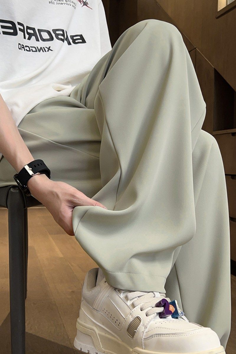 日系慵懒风垂感冰丝裤子男士夏季薄款宽松直筒阔腿裤男生休闲长裤