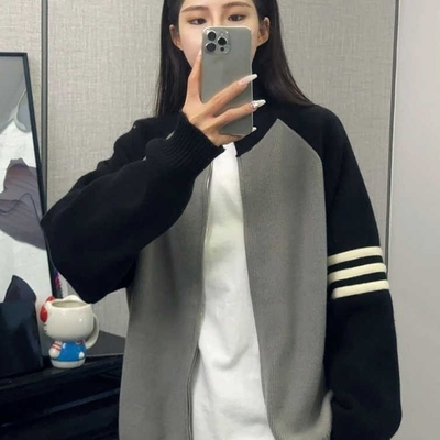美式立领拉链开衫毛衣男秋冬