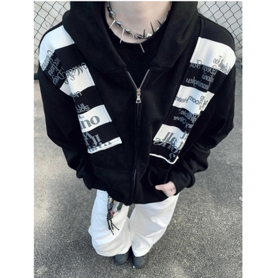 美式高街字母贴布刺绣连帽卫衣