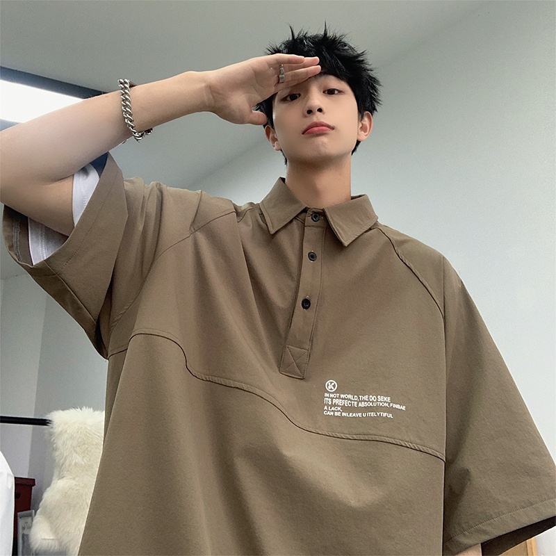 卡其色Polo衫男夏季日系宽松
