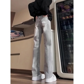 男款 vibe直筒修身 高个子加长窄版 烟灰色弯刀牛仔裤 裤 子美式 微喇裤