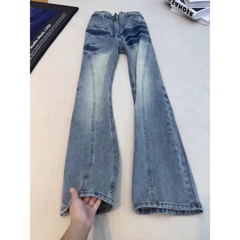 蓝色闪电纹斜切弯刀牛仔裤男冬季美式cleanfit裤子直筒修身微喇裤,男装,卫裤,淘宝优惠券,粉丝福利购,淘宝优惠卷