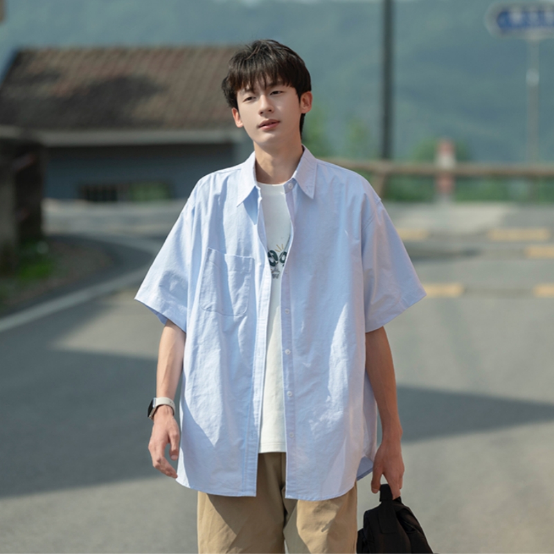 日系工装翻领衬衫男款夏季