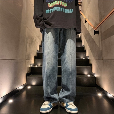 港风复古牛仔裤男款宽松直筒