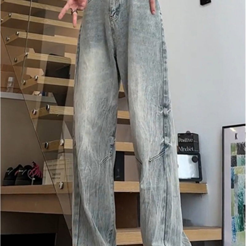 竹节闪电纹牛仔裤男新款美式