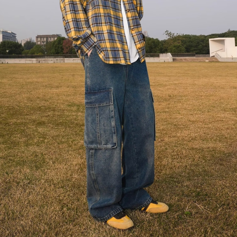 美式复古水洗工装牛仔裤男