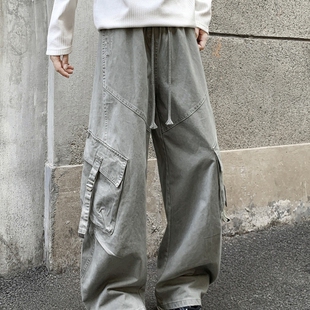 街头机能风解构大口袋宽松阔腿裤 水洗做旧工装 美式 男春秋季 休闲裤