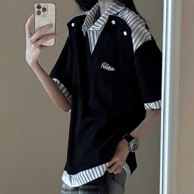 美式POLO衫假两件短袖男小众