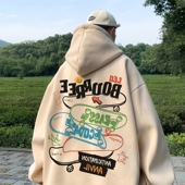 宽松休闲帽衫 加绒重磅青少年大码 外套 复古连帽卫衣男春秋冬款 美式