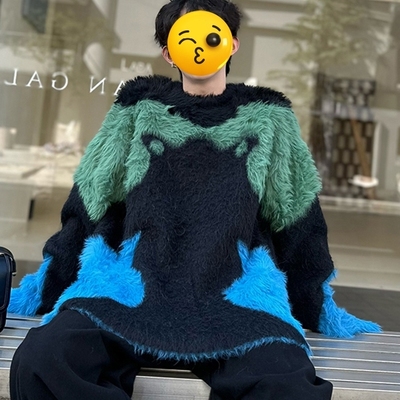 撞色拼接艺术生奶毛衣男