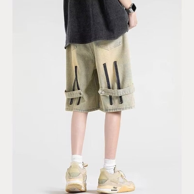 美式复古做旧牛仔短裤男女