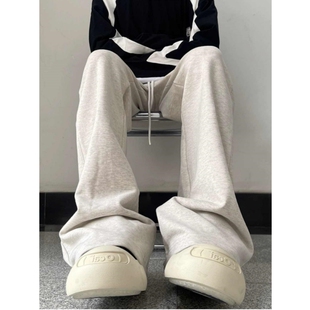 新款 秋季 微喇叭阔腿拖地裤 美式 裤 复古痞帅宽松直筒休闲长裤 子男士