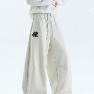 复古baggy宽松阔腿运动卫裤 小恶魔豹纹贴布休闲裤 美式 款 男女秋季