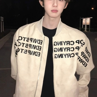 美式vibe字母印花棒球服男款秋季痞帅高街外套设计感复古飞行夹克