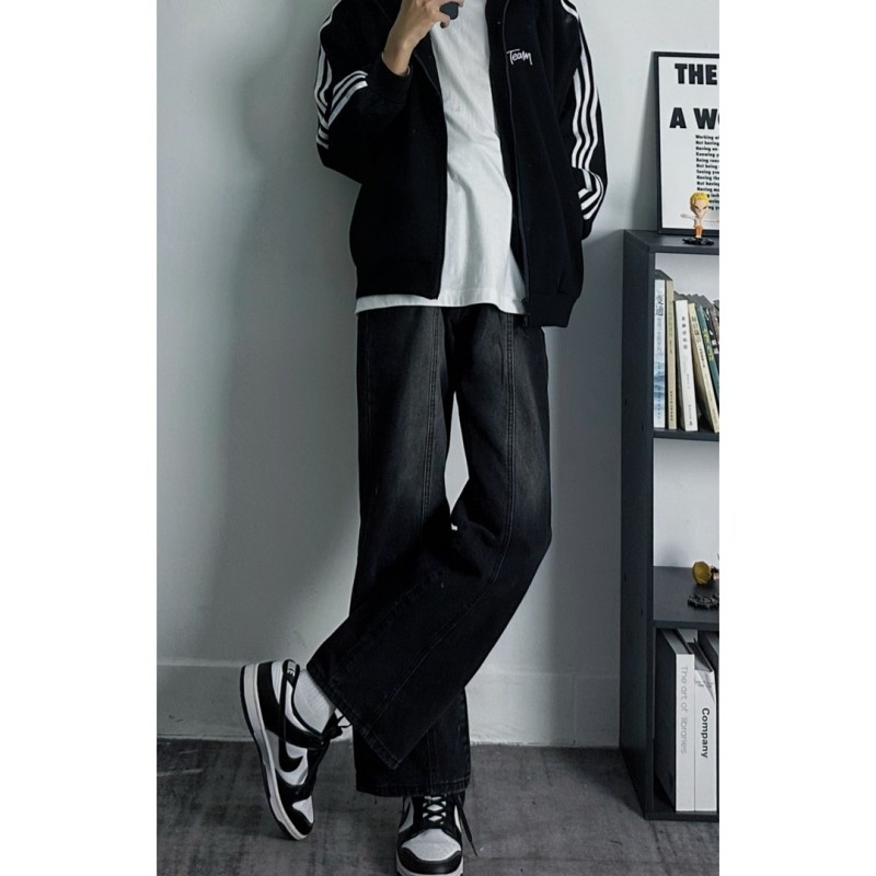 新款黑色显瘦美式牛仔裤百搭微喇秋冬潮流直筒显高宽松休闲牛仔裤,男装,卫裤,淘宝优惠券,粉丝福利购,淘宝优惠卷