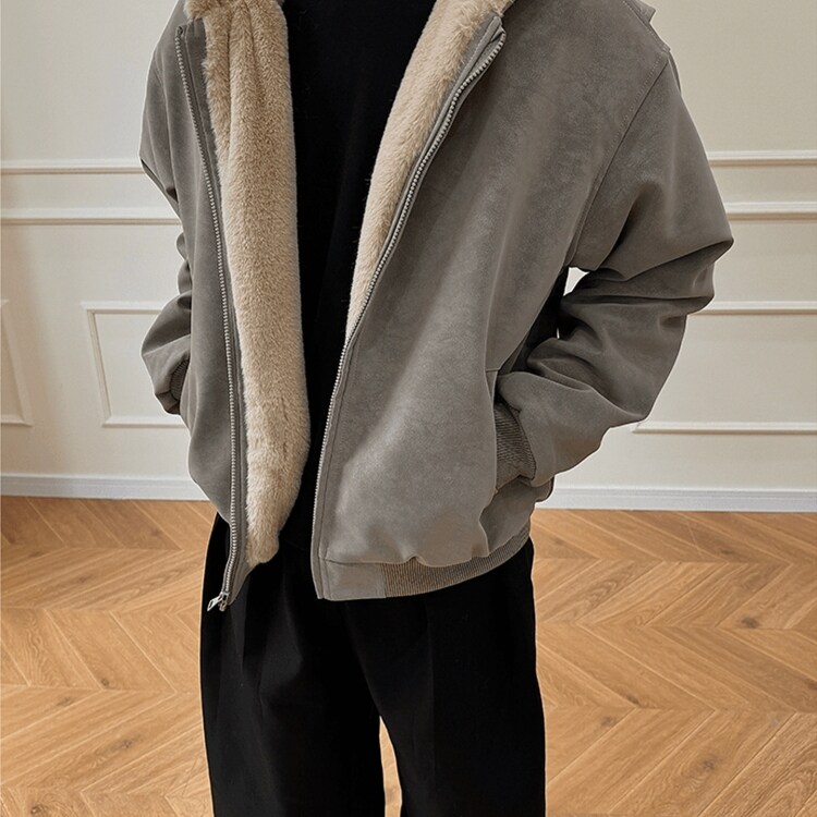 美式PU皮连帽座山雕外套棉服男冬季加绒加厚保暖短款毛领棉衣夹克
