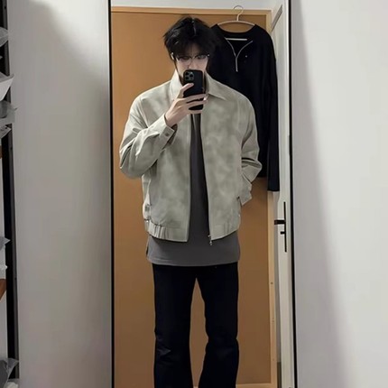 白色短款皮衣外套男春秋痞帅高级感美式机车服cleanfit飞行员夹克