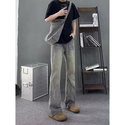 复古蓝微喇牛仔裤男生2026春季