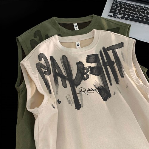 美式街头涂鸦麂皮绒背心