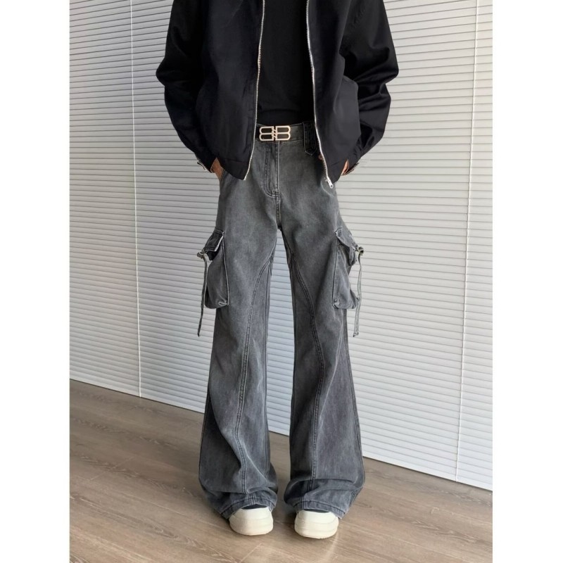 美式多口袋工装牛仔裤男款高街复古宽松直筒百搭潮流修身微喇裤子,男装,卫裤,淘宝优惠券,粉丝福利购,淘宝优惠卷