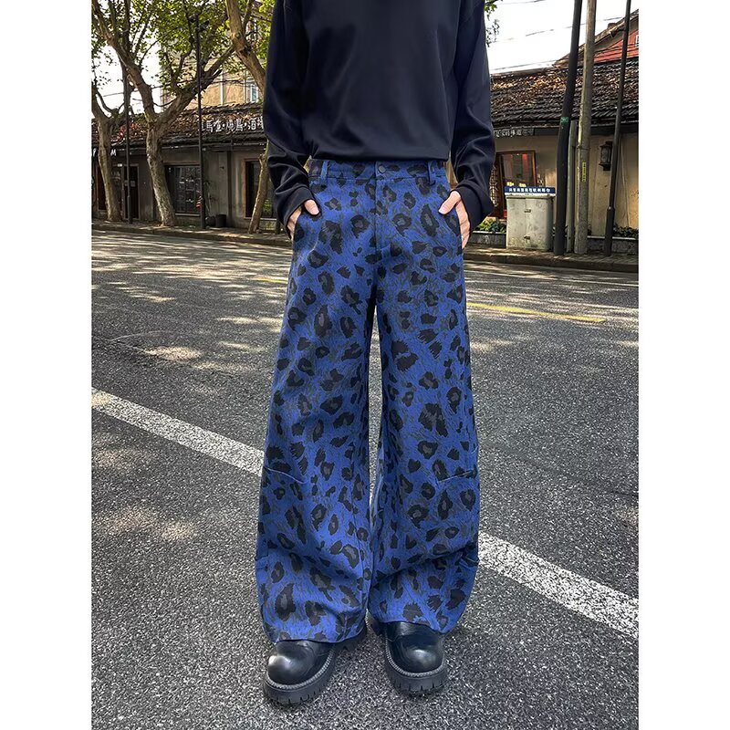 美式豹纹弯刀牛仔裤男女