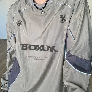 美式机能卫衣男春秋潮牌橄榄球衣外套拼接设计感hiphop小众套头衫