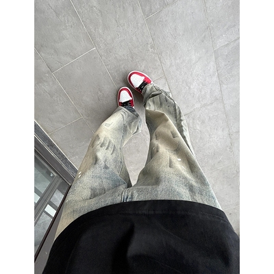 水洗扎染泼墨牛仔裤男款