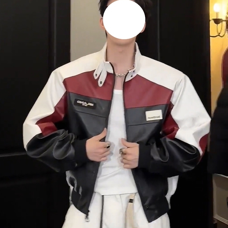 美式复古赛车服皮衣外套男