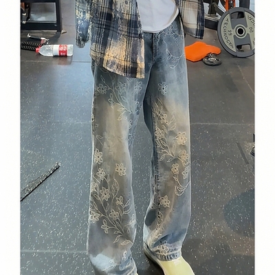 美式vibe提花牛仔裤男早秋