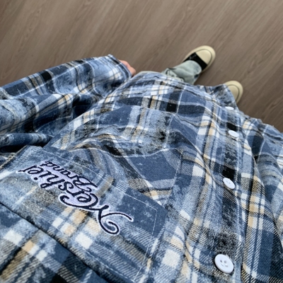 美式字母刺绣扎染长袖衬衫