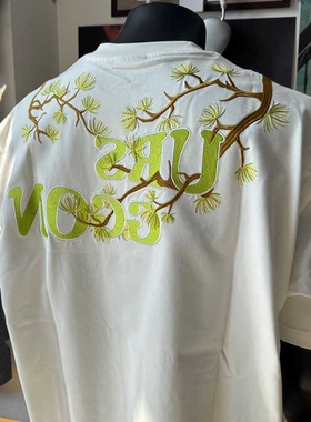 白色罗汉松刺绣美式正肩t恤重磅短袖男高级感痞帅hiphop情侣半袖