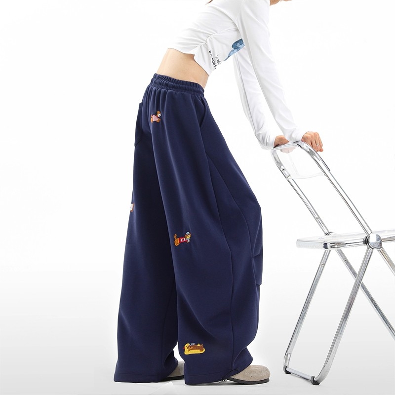 腊肠狗刺绣加绒加厚休闲裤男