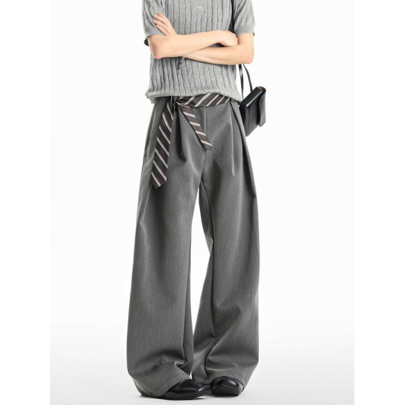 高级感灰色打褶弯刀西裤男女秋季潮cleanfit垂感阔腿裤宽松休闲裤