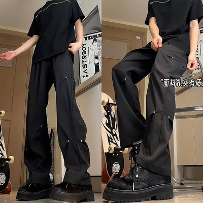 纯黑色铆钉西裤垂坠感高级感