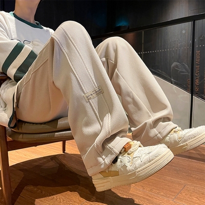 华夫格裤子男秋冬季运动休闲卫裤