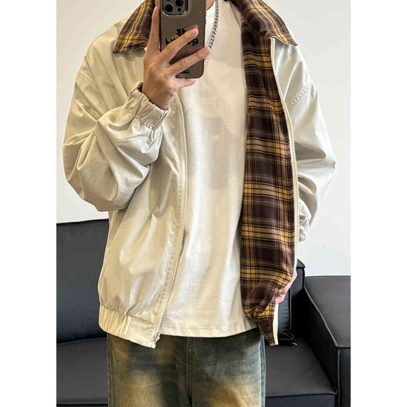 美式两面穿飞行夹克男潮流时尚cleanfit高级感痞帅宽松棒球服外套
