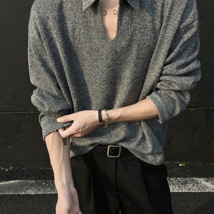 黑灰色V领卫衣男款冬痞帅