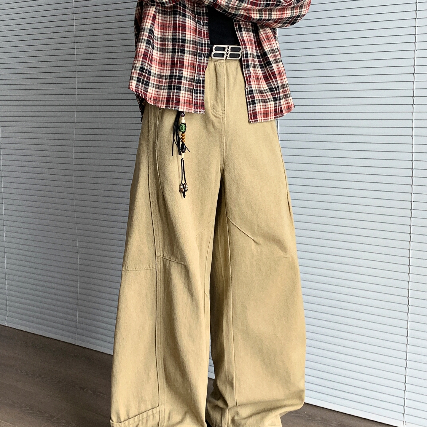 复古松弛感卡其牛仔裤男