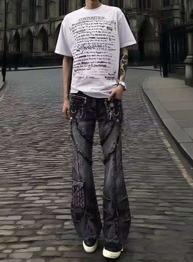 2025国潮亚文化微喇牛仔裤男视觉系设计感美式高街vibe工装裤子
