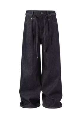 美式高街复古剑道双褶原牛 A字宽松廓形优雅牛仔差异化通勤牛仔裤