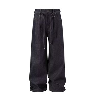 美式高街复古剑道双褶原牛 A字宽松廓形优雅牛仔差异化通勤牛仔裤