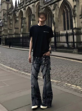 2025国潮亚文化微喇牛仔裤男视觉系设计感美式高街vibe工装裤子