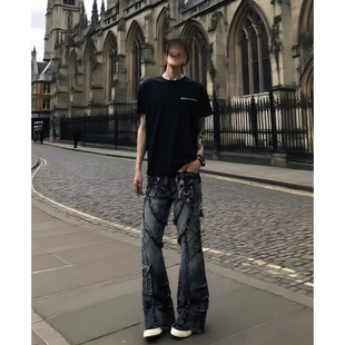 2025国潮亚文化微喇牛仔裤男视觉系设计感美式高街vibe工装裤子