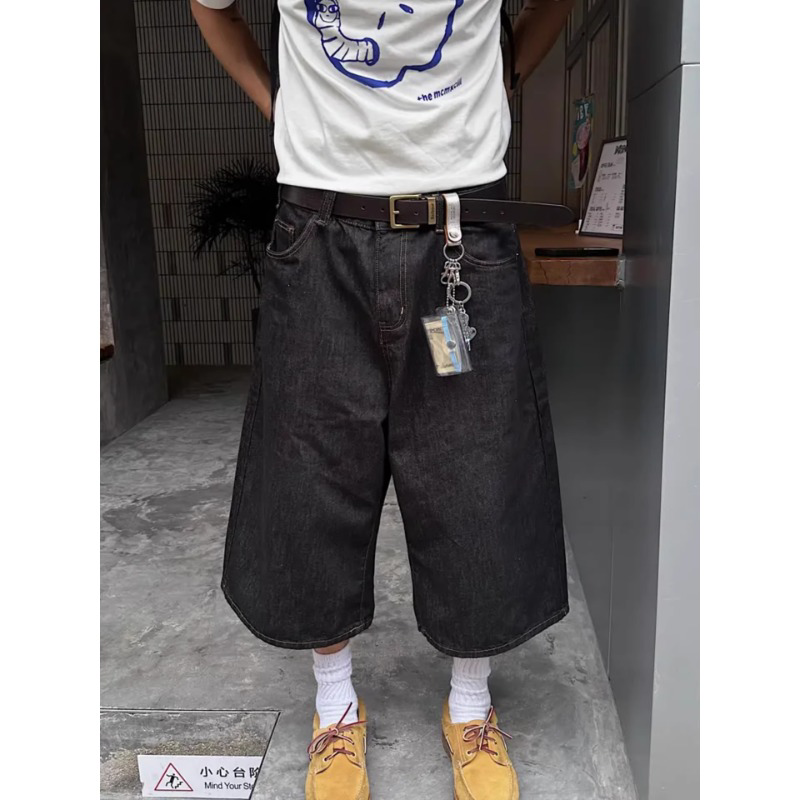 “亚痞”丹宁原色直筒街头风宽松短裤