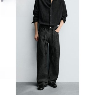 美式复古剑道双褶黑色原牛A字宽松廓形牛仔裤男女秋季新款通勤裤