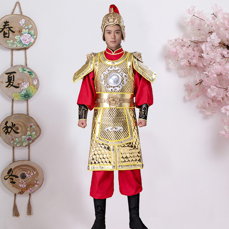 古裝男款古代盔甲將軍大帥大將戲服嶽飛演出服裝金色铠甲披風小兵在類目 女裝/女士精品, 唐裝/民族服裝/舞臺服裝, 民族服裝/舞臺裝中 - 來自Buy2taobao.com提供專業的淘寶代購服務