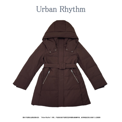 通勤风连帽中长款白鹅绒羽绒服