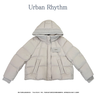 UrbanRhythm短款 羽绒服90白鸭绒女连帽针织拼接加厚保暖显瘦冬季
