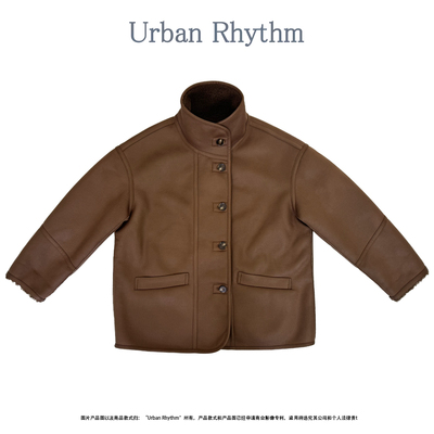 复古工装立领皮毛一体棕色皮衣女